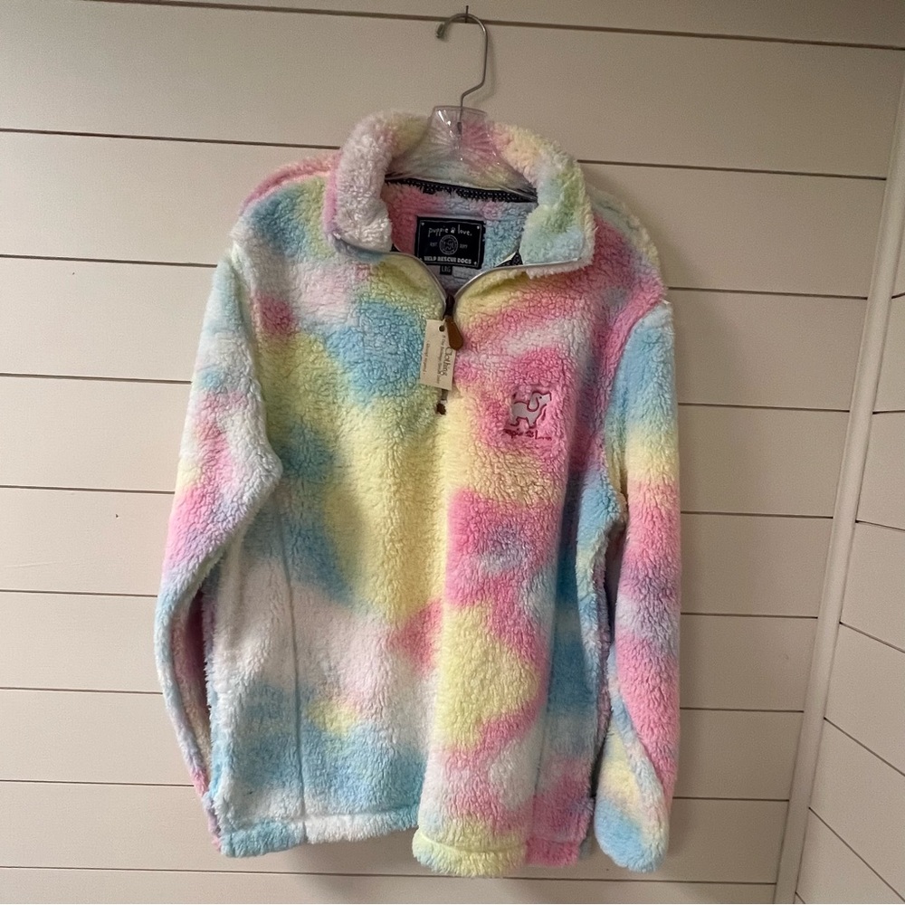 Pink tie dye fleece Puppy Love pullover